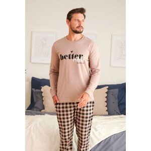 Béžové pánské pyžamo s kostkovanými kalhotami Velikost: XL
