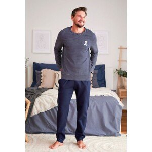 Pánské tmavě modré pruhované pyžamo s medvídkem Velikost: L