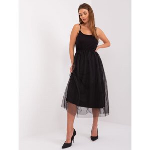 Černé midi šaty s tylovou sukní -GL-SK-19332.26-black Velikost: ONE SIZE
