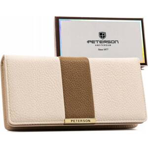 Peterson Béžová lakovaná peněženka s hnědým pruhem Y589 [DH] PTN 005-DN Velikost: ONE SIZE