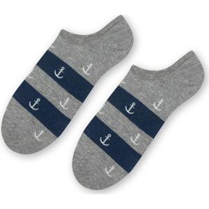 Tmavě šedé unisex kotníkové ponožky s pruhy a kotvičkami Art.117 YF006,  GRAY MELANGE Velikost: 35-37