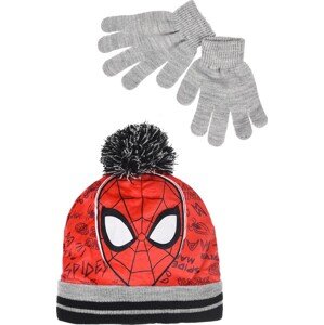 Spiderman červeno-šedý zimní set čepice a rukavic Velikost: 52