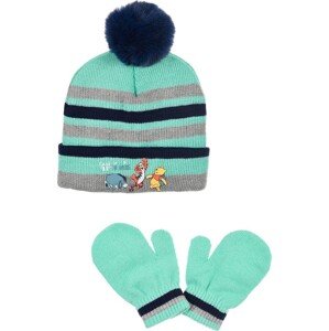 Winnie the Pooh mintovo-šedá pruhovaná čepice s rukavicemi Velikost: 50