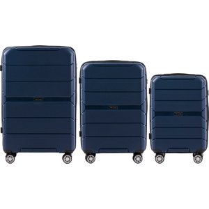Tmavě modrá sada 3 skořepinových kufrů PP05, Luggage 3 sets (L,M,S) Wings, Blue Velikost: Sada kufrů