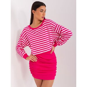 Tmavě růžový komplet šatů a pruhované halenky -EM-KMPL-837.57P-dark pink Velikost: ONE SIZE
