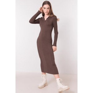 Hnědé dámské pletené dlouhé šaty 15999-brown Velikost: M