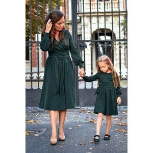 Set šatů s páskem pro maminku a dceru - tmavě zelená Velikost dítě 1: 92/98, Velikost dospělý: 38