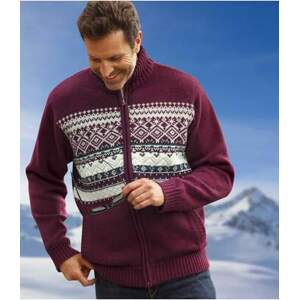Pletený svetr s žakárovým vzorem zateplený fleecem