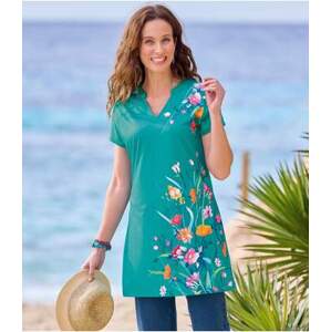 Maxi tričko s tuniským výstřihem a květinovým potiskem