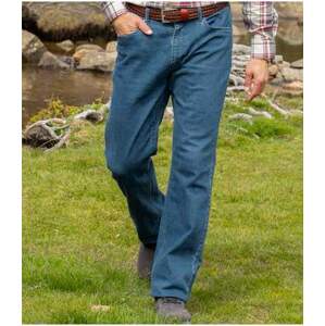 Pohodlné strečové džíny Regular s pasem nabraným po stranách do gumy